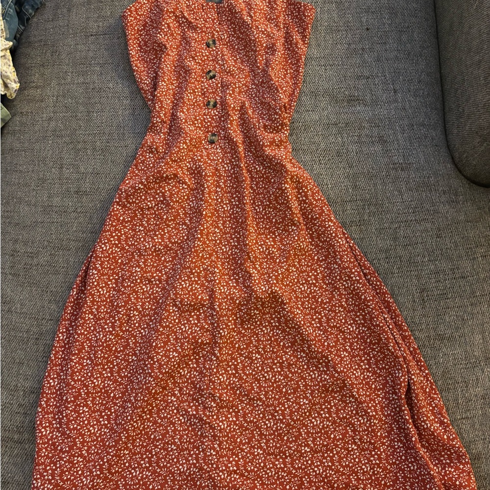 Floral Button-Down Dress - Burnt Orange